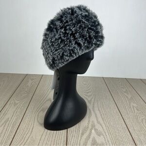 Surell Rex Rabbit Faux Fur Knit Stretch Headband OS Black Frost $65